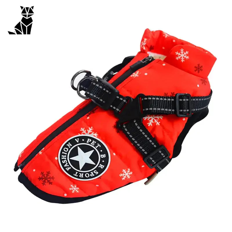 Comfort Coat for Dogs harnais intégré rouge avec étoile noir et blanc pour promenades